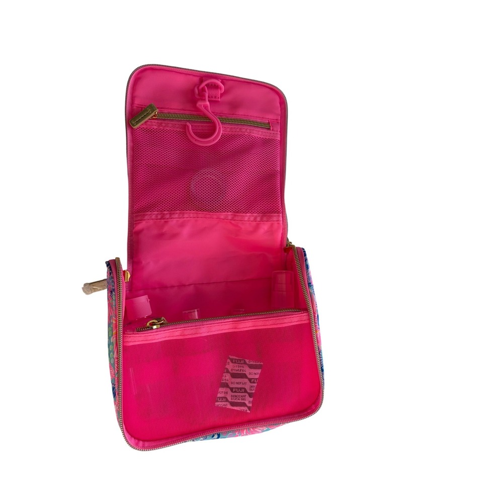 Lilly Pulitzer Hanging Toiletry Bag Pink Blue Tropical Coral Travel Organizer - Picture 5 of 7